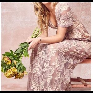 Semi sheer floral laced lavender maxi dress.